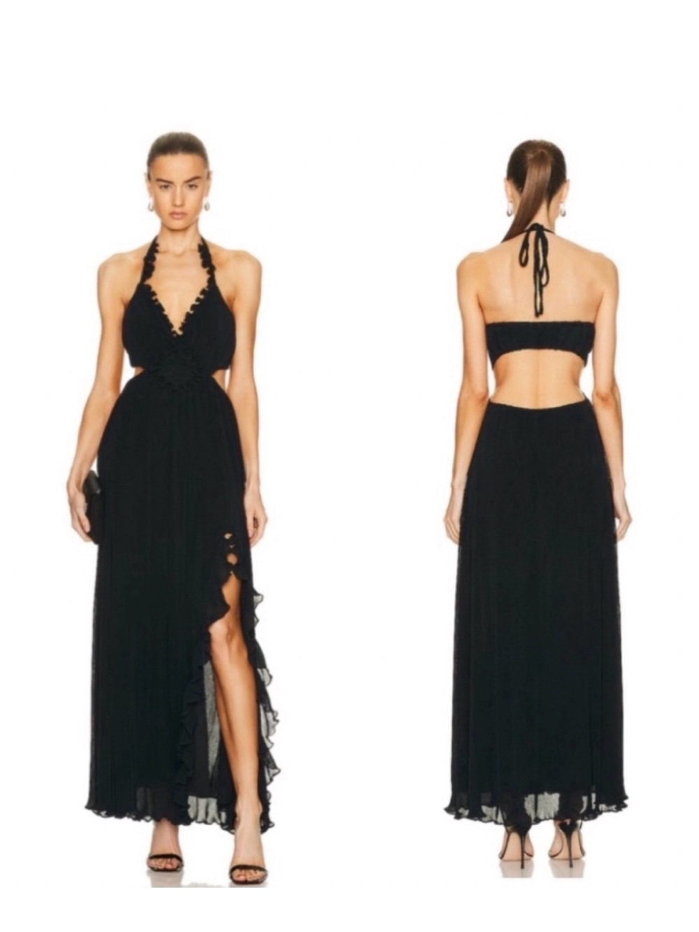 LoveShackFancy  Talitha Black  Halter Ruffle Maxi Dress